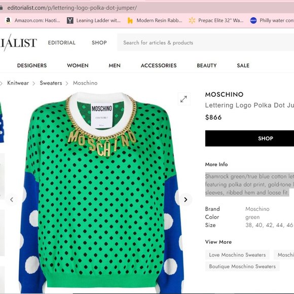 MOSCHINO Polkadot Green Lettering Sweater polkadot Size US 6 - Picture 2 of 8